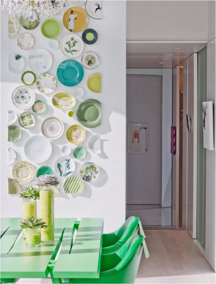 green white breakfast room plate wall