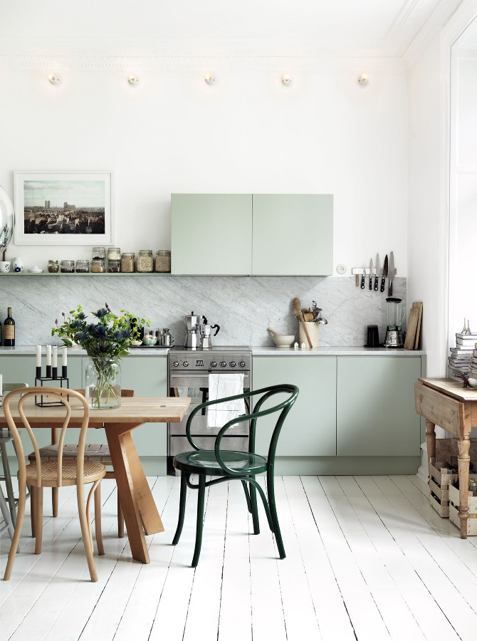 pale green contemporary kitchen cabinets