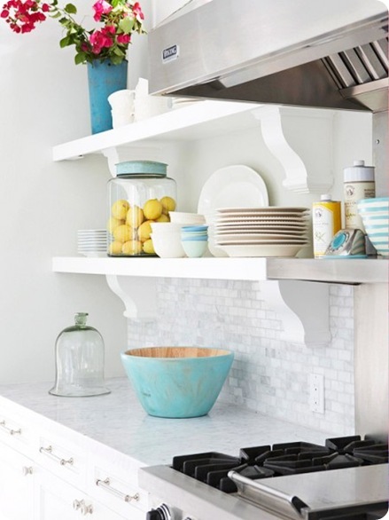 open shelving with corbels