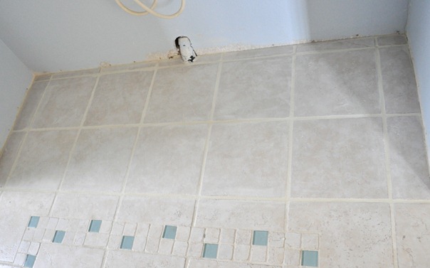 Bathroom Progress Patched Tile Floor, Patching Tile Floor
