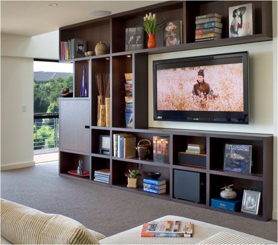 9 Ways To Design Around A Tv, Tv Console With Matching Bookcases