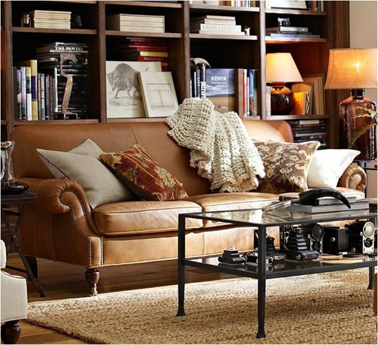 Decorating Around A Leather Sofa, Pottery Barn Cognac Leather Sofa
