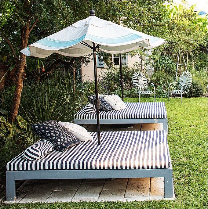 outdoor bed striped cushion
