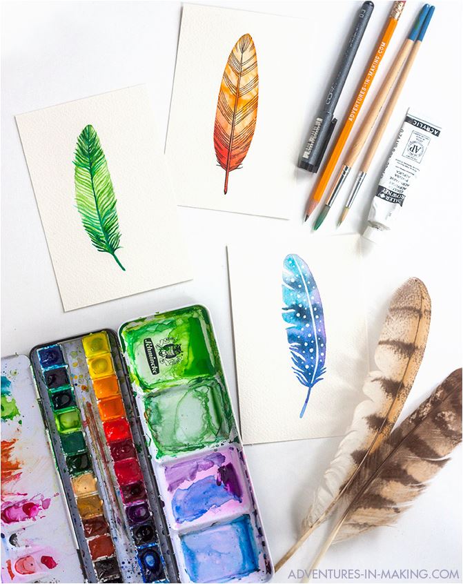 paint watercolor feathers